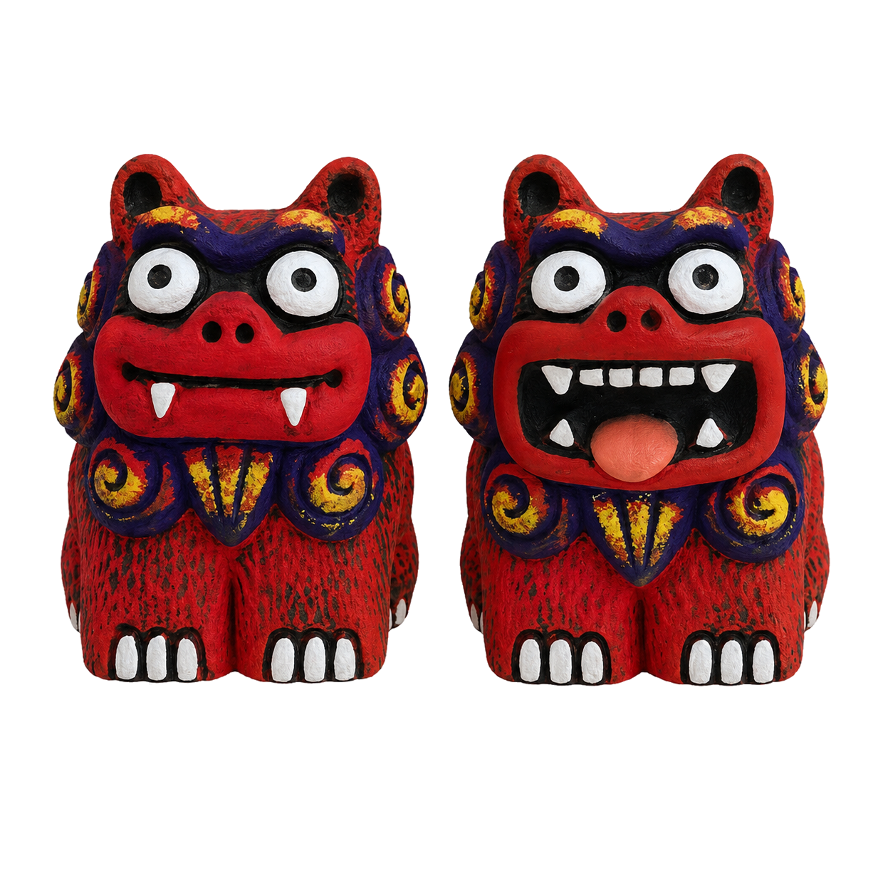 Pareja de shisas okinawenses tradicionales